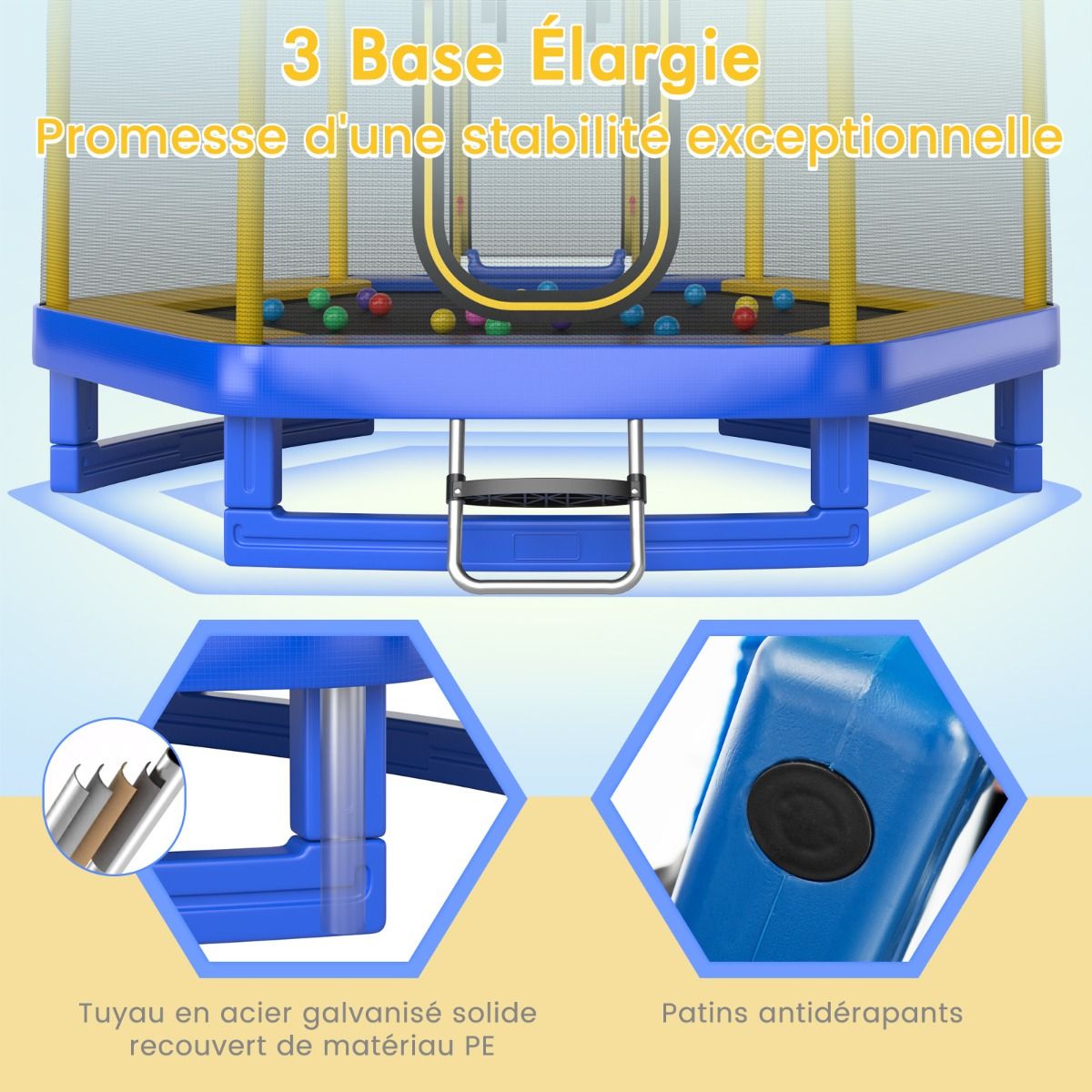 Outdoor Trampoline Ø 223cm with Slide & Ladder with Safety Net 2 U-shaped doors Load 270kg for 2-3 Children aged 3+ Blue/Green -