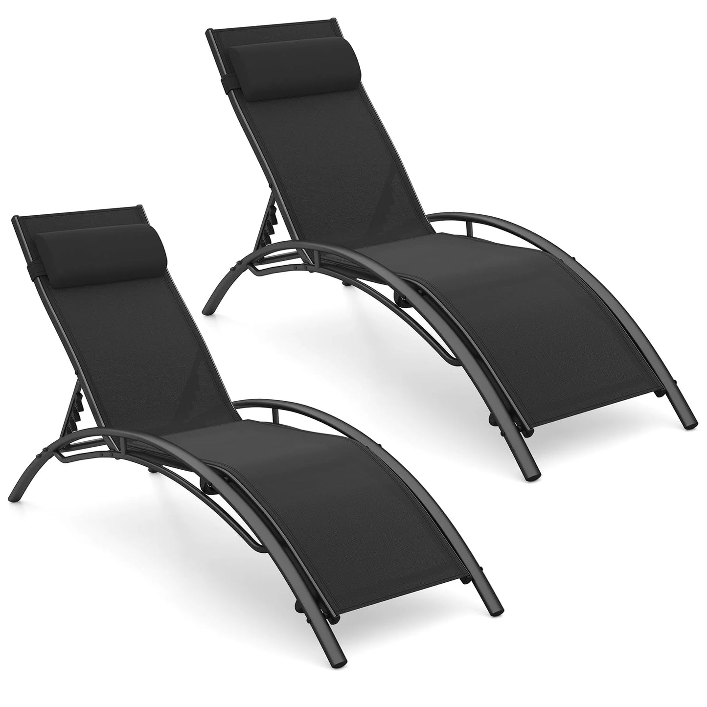 Tangkula Patio Chaise Lounges with 5-Position Backrest-Black - Product image 1