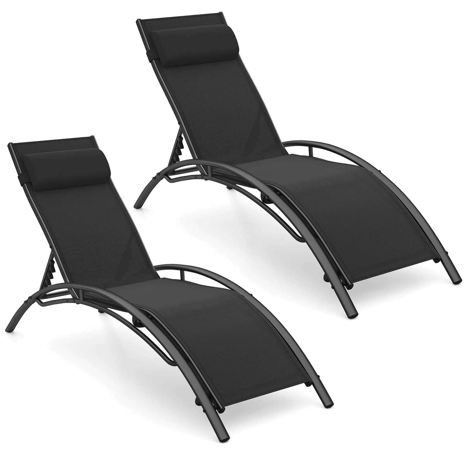 Tangkula Patio Chaise Lounges with 5-Position Backrest-Black - Product image 1