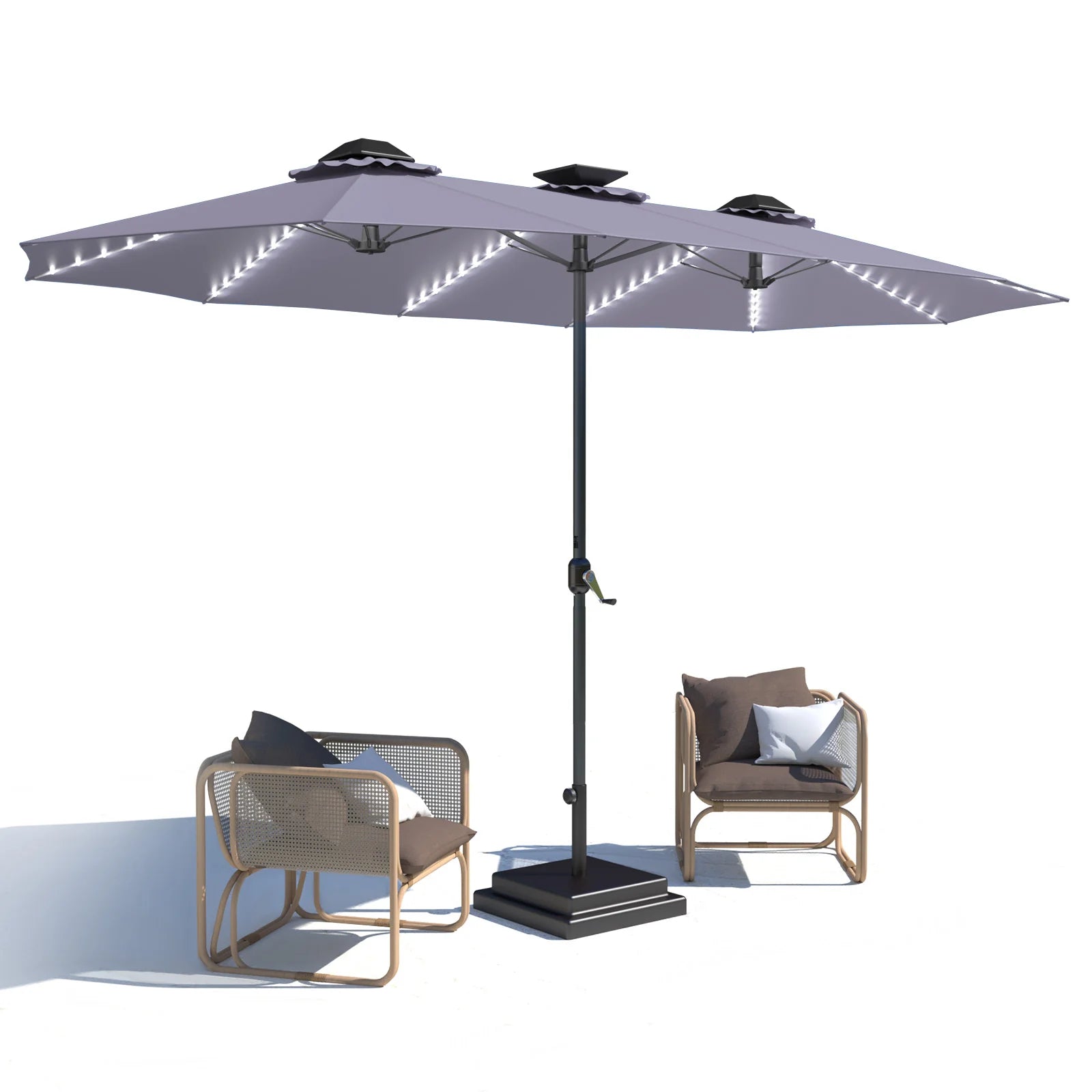 AECOJOY 15ft Patio Double-Sided Umbrella, 156 PCS Solar LED Light Outdoor Large Umbrella, Dark Grey - Product image 1