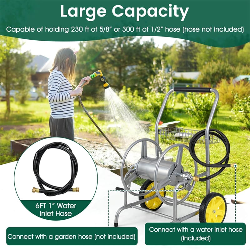 Garden Hose Reel Cart Holds 230FT of 5/8" Hose, Heavy-Duty Hose Cart with 2 Wheels & Storage Basket - Product image 25
