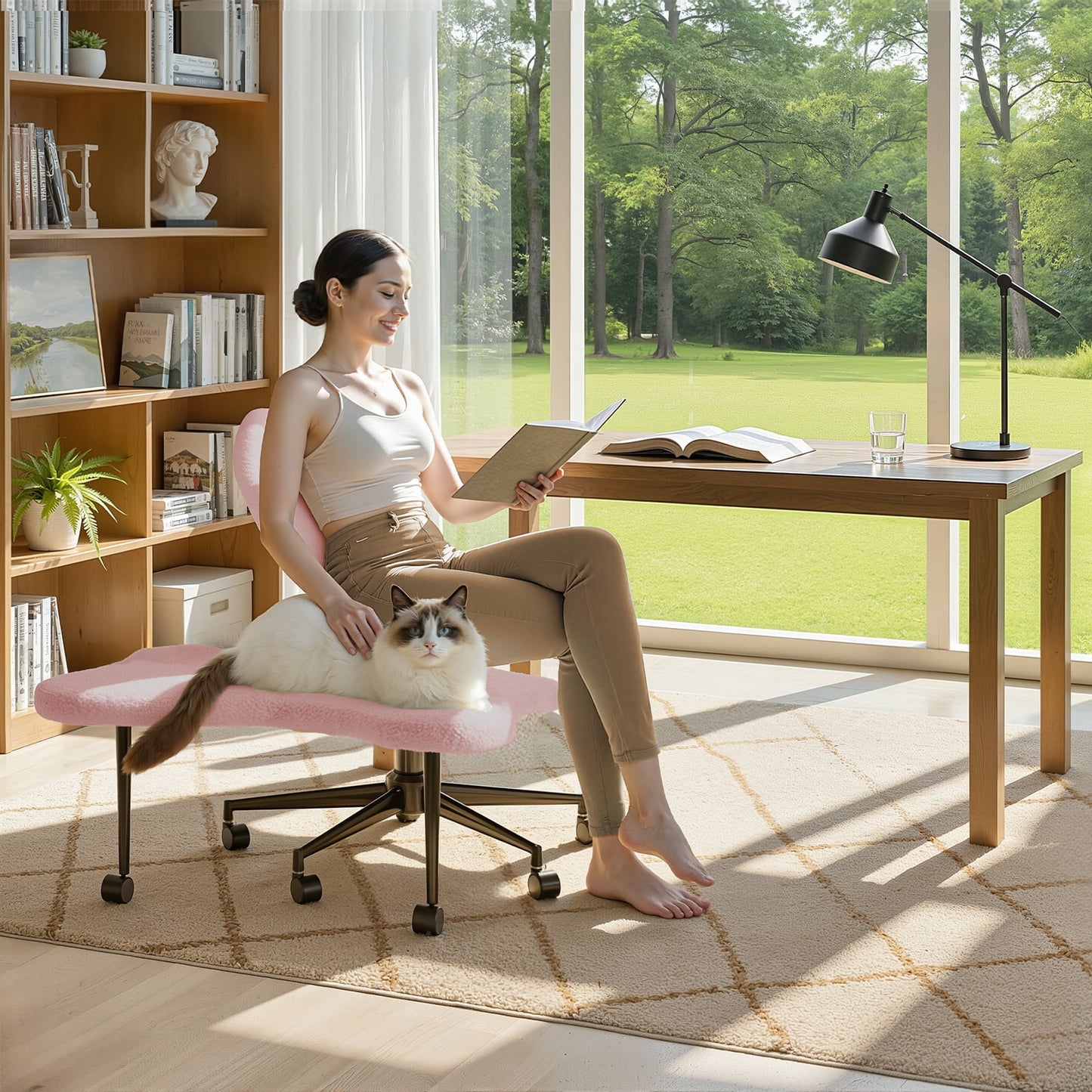Pinmoco Ergonomic Cross Legged Swivel Chair, Adjustable Height and Teddy Fabric - Product image 22