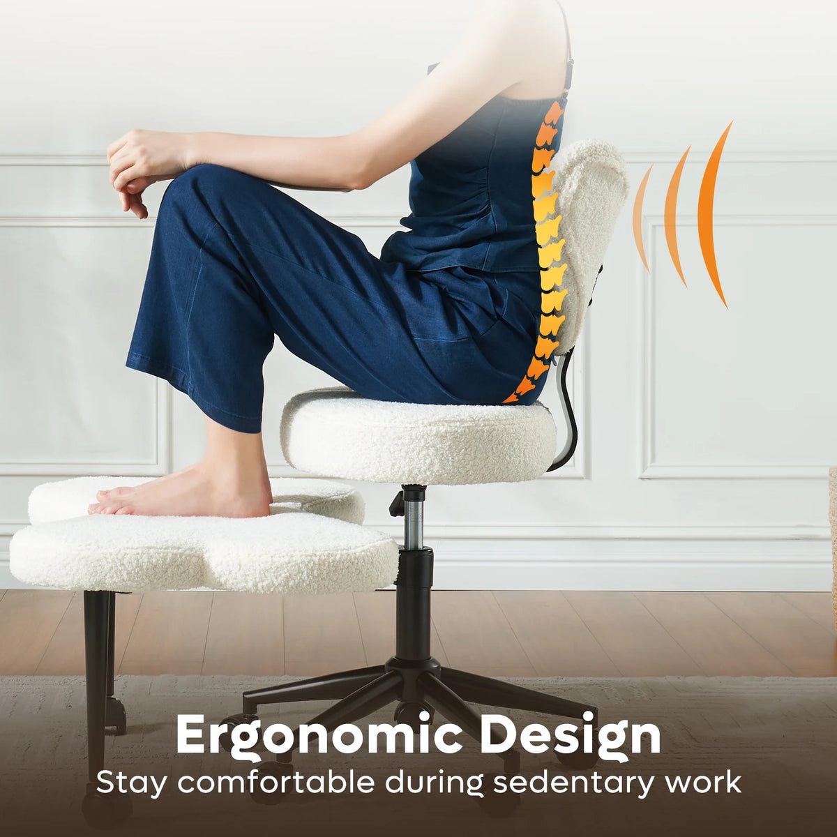 Pinmoco Ergonomic Cross Legged Swivel Chair, Adjustable Height and Teddy Fabric - Product image 4