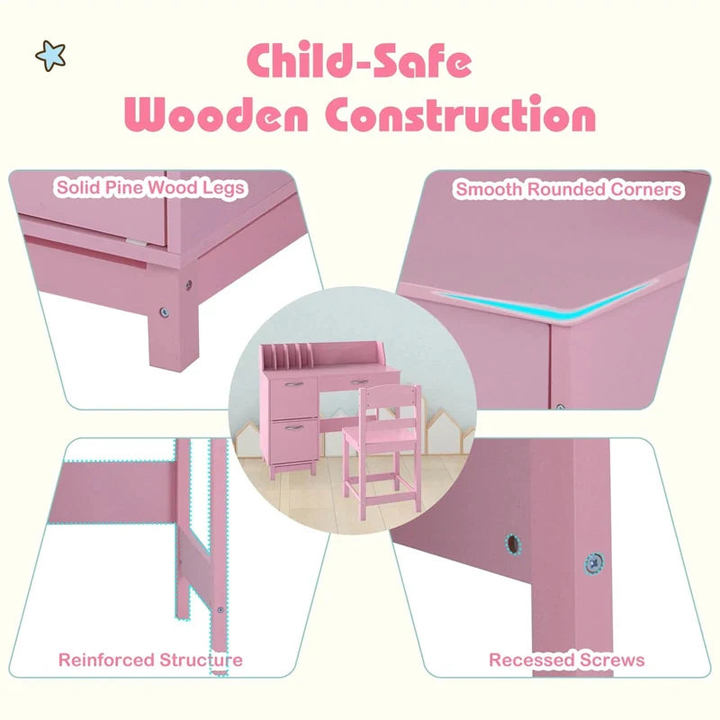 Wooden Kids Desk and Chair Set with Hutch, Storage Drawer & Cabinet - Product image 34