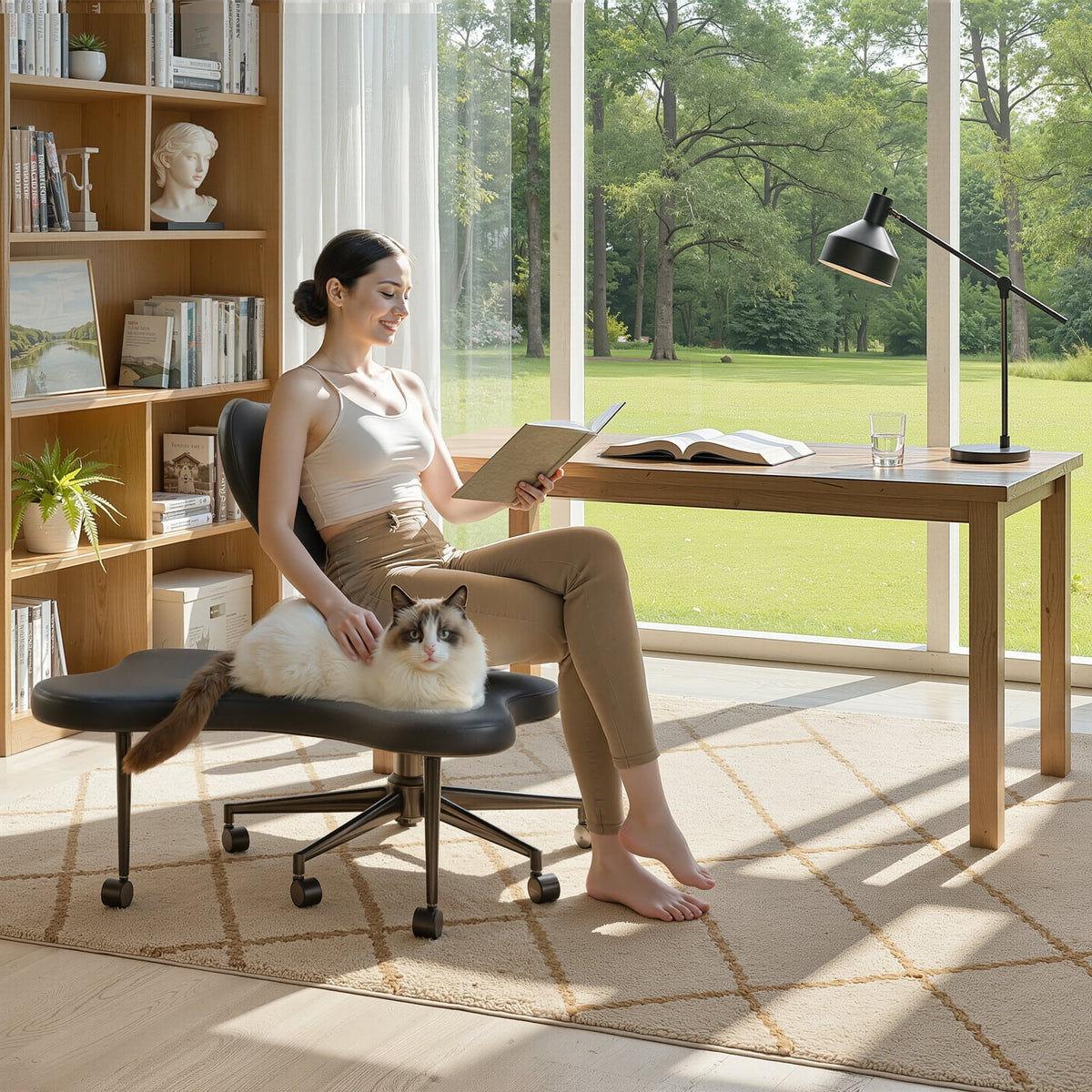 Pinmoco Ergonomic Cross Legged Swivel Chair, Adjustable Height and Teddy Fabric - Product image 13