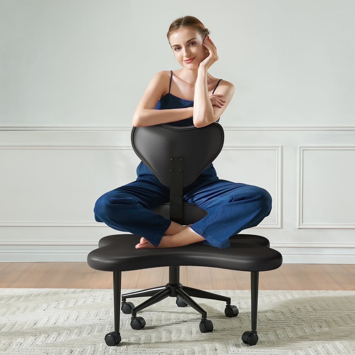 Pinmoco Ergonomic Cross Legged Swivel Chair, Adjustable Height and Teddy Fabric - Product image 3