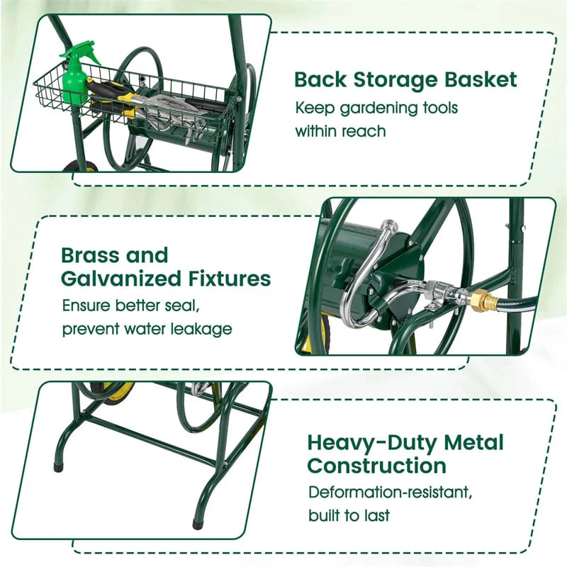 Garden Hose Reel Cart Holds 230FT of 5/8" Hose, Heavy-Duty Hose Cart with 2 Wheels & Storage Basket - Product image 5