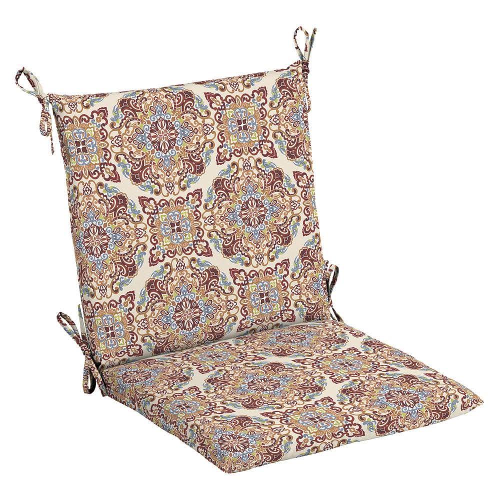 Hampton Bay 20 in. x 20 in. Chili Medallion Outdoor Mid Back Dining Chair Cushion (2-Pack) - Product image 1