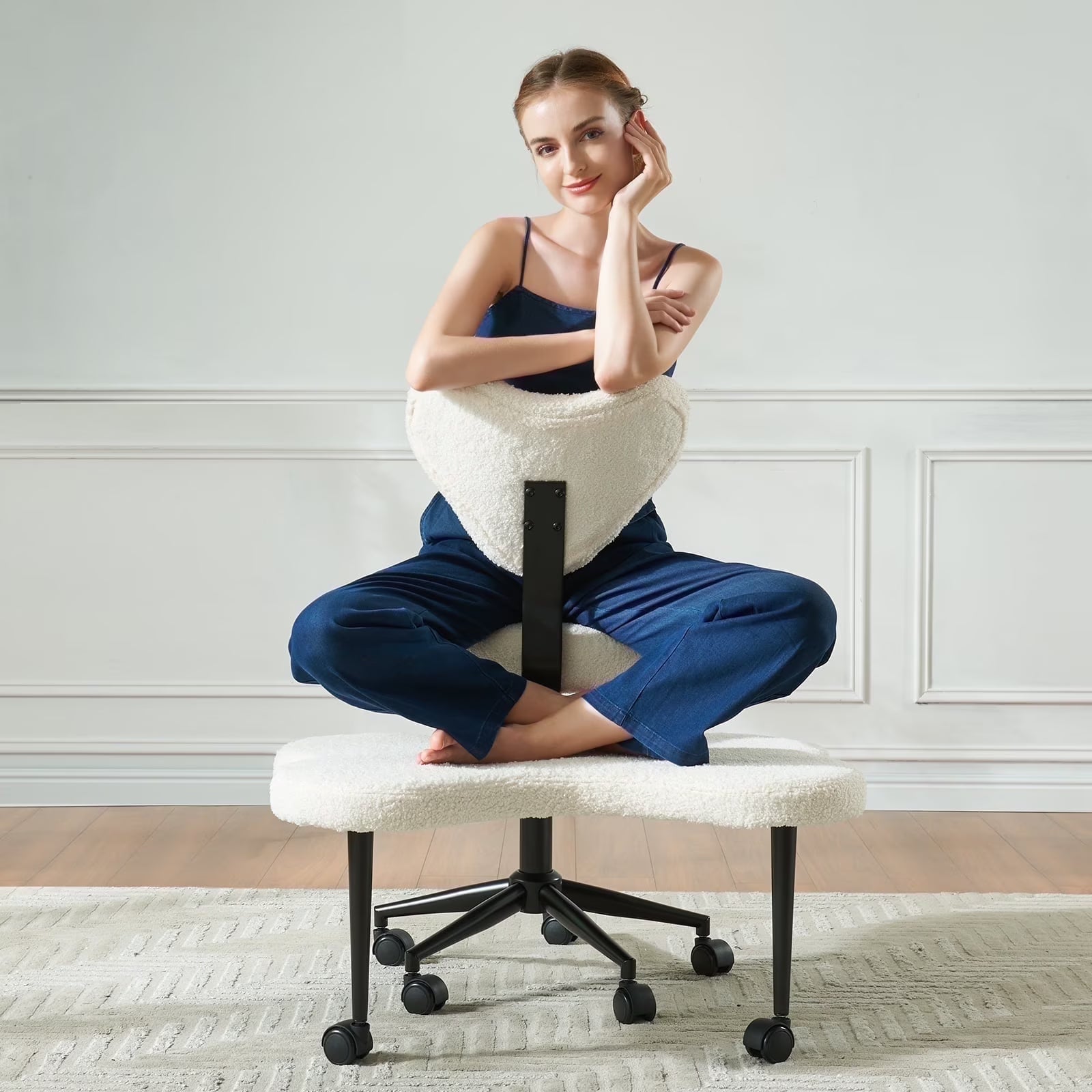 Pinmoco Ergonomic Cross Legged Swivel Chair, Adjustable Height and Teddy Fabric - Product image 1