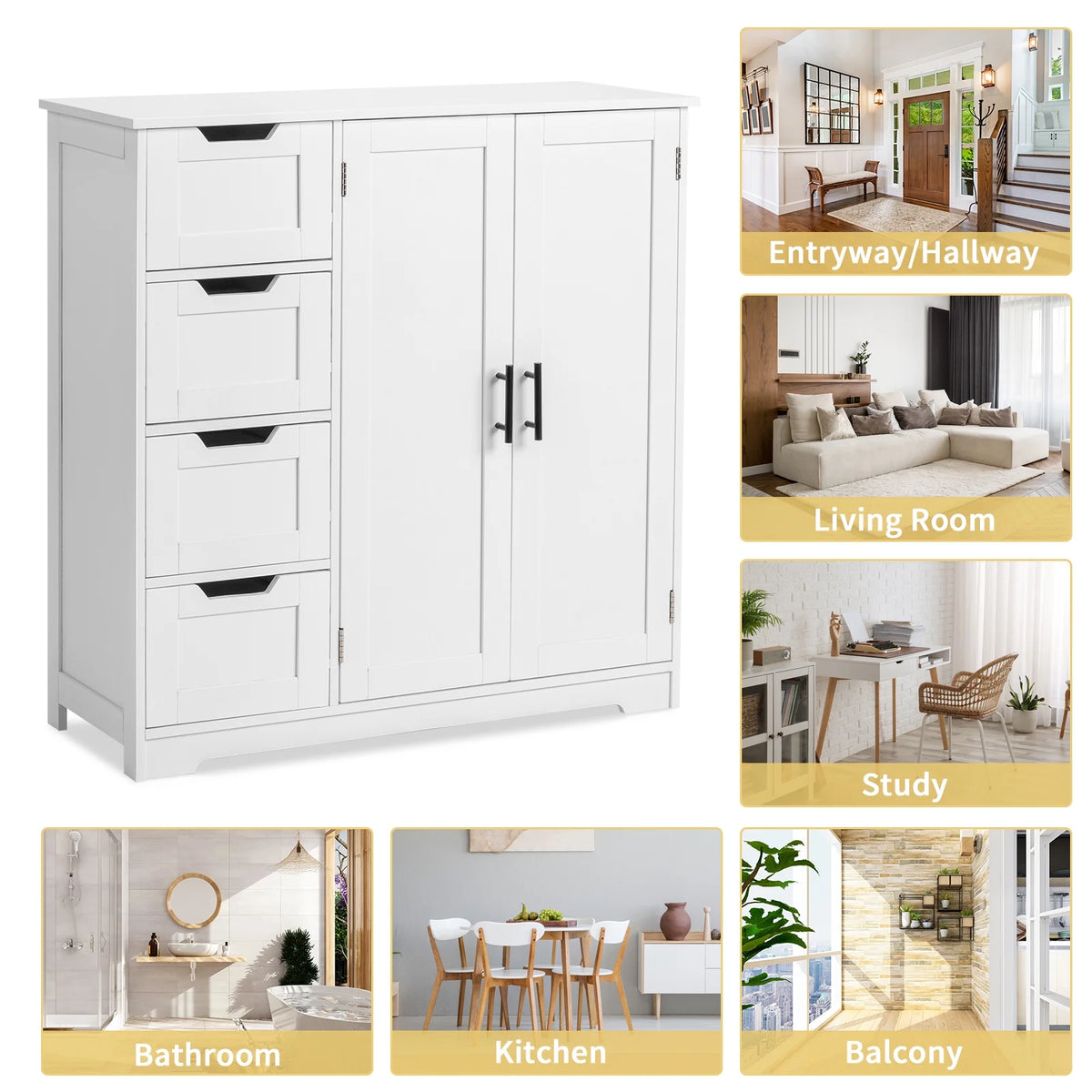 Ktaxon Wooden Bathroom Floor Cabinet with 4 Drawers & 1 Cupboard for Living Room Entryway, White - Product image 9