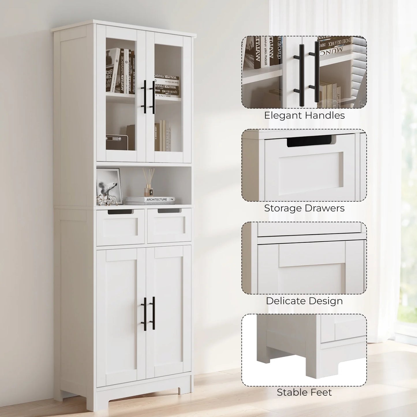 Ktaxon Wooden Bathroom Floor Cabinet with 4 Drawers & 1 Cupboard for Living Room Entryway, White - Product image 13