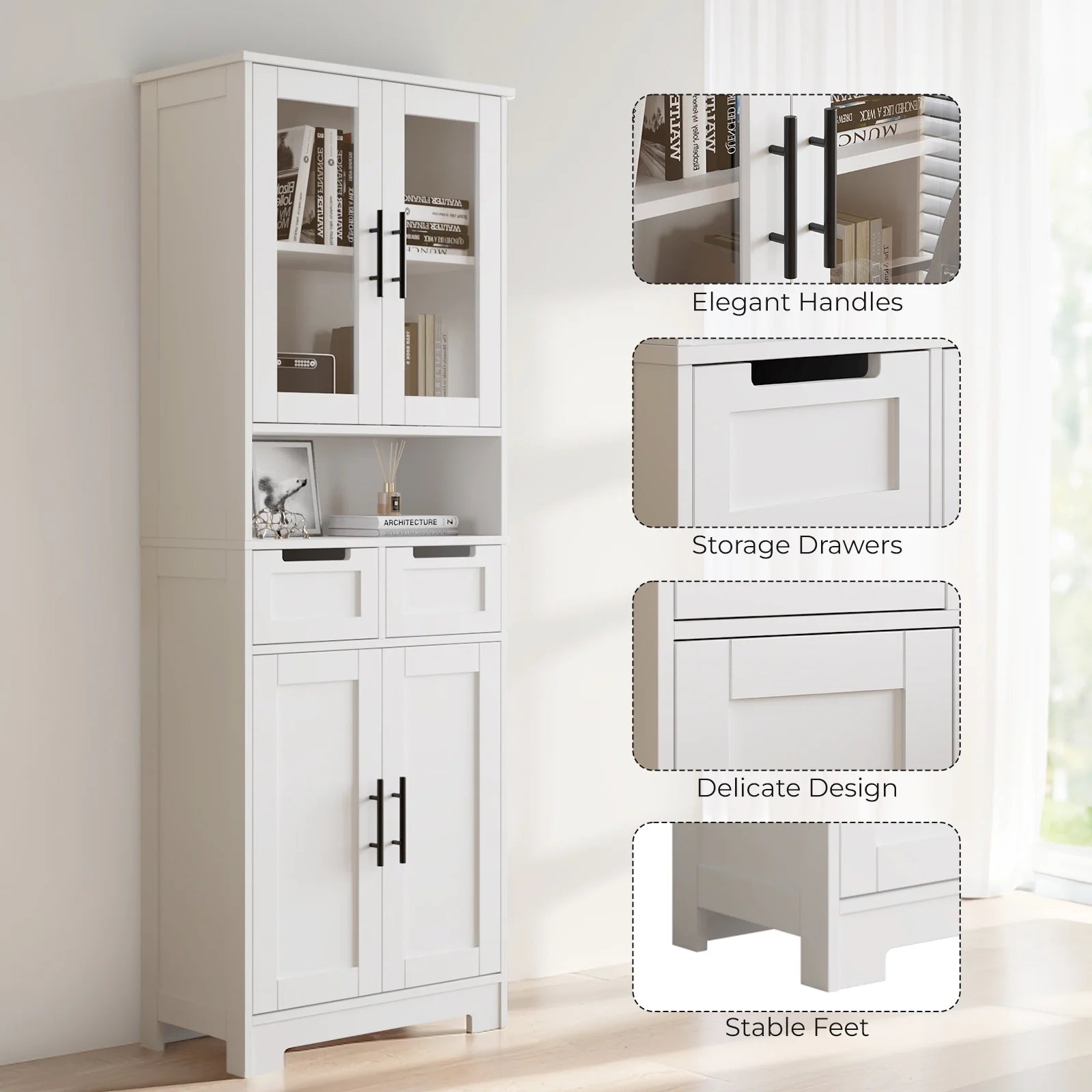 Ktaxon Wooden Bathroom Floor Cabinet with 4 Drawers & 1 Cupboard for Living Room Entryway, White - Product image 13