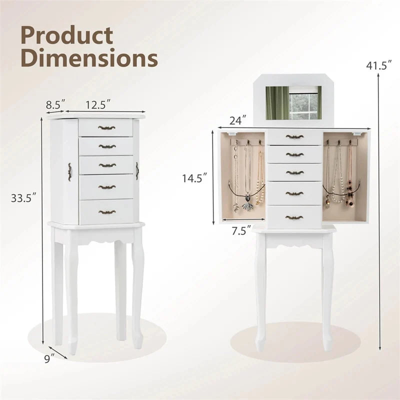 Standing Jewelry Armoire Cabinet with Flip Top Mirror, 4 Drawers, 2 Side Doors & Necklace Hooks - Product image 27