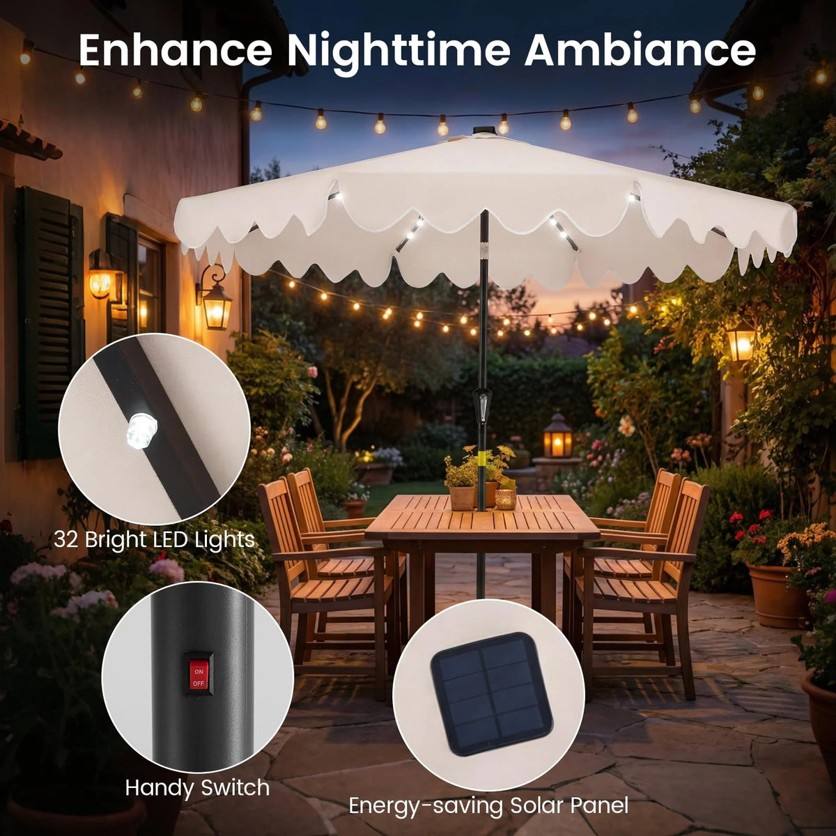 Tangkula 9 FT Solar Patio Umbrella with 32 LED Lights - Product image 3
