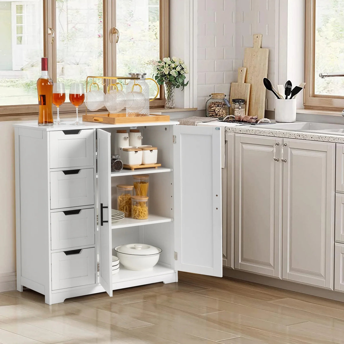 Ktaxon Wooden Bathroom Floor Cabinet with 4 Drawers & 1 Cupboard for Living Room Entryway, White - Product image 8