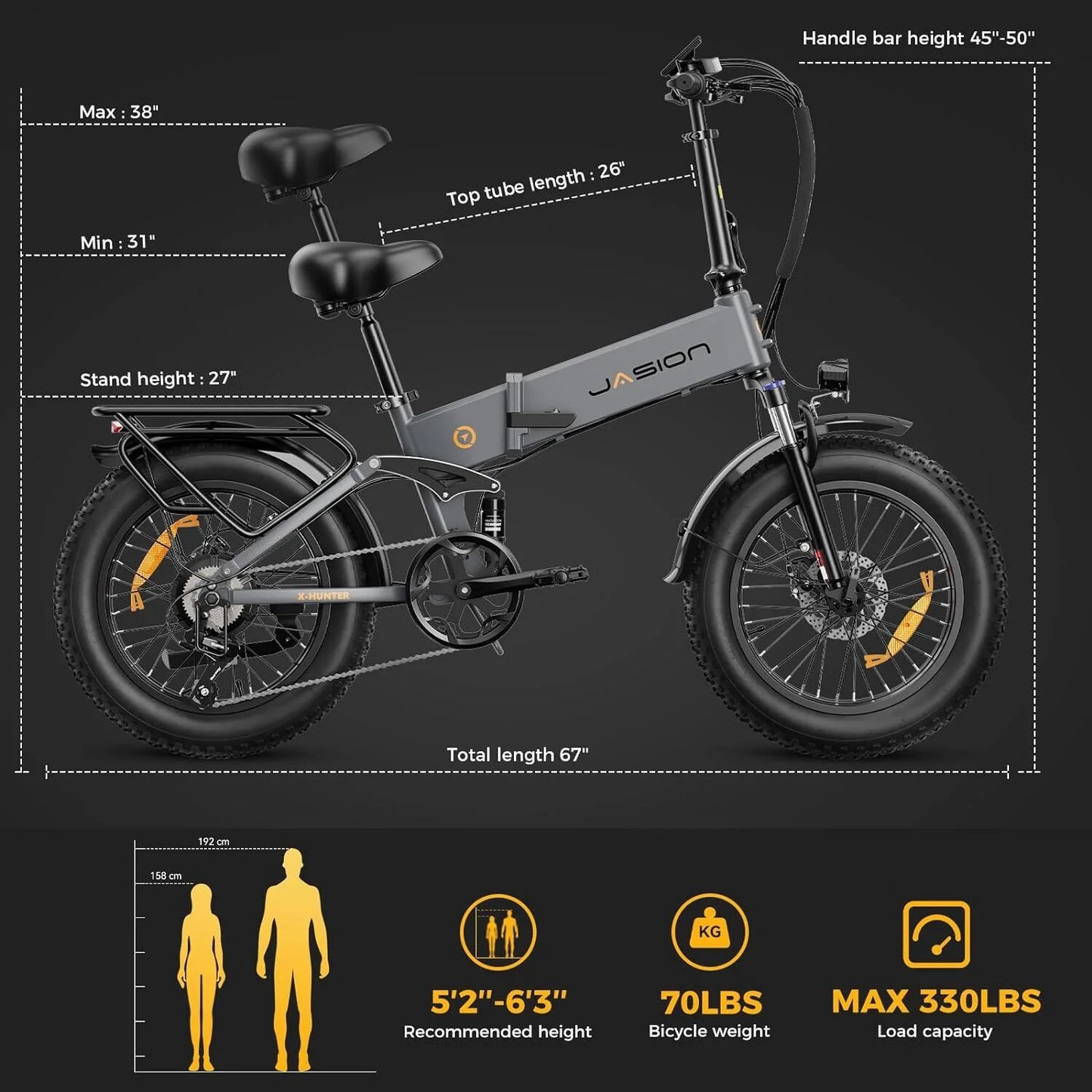 Jasion X - Hunter Electric Bike for Adults, 750W Motor Electric Bicycle with 48V 13AH Removable Battery - Product image 10