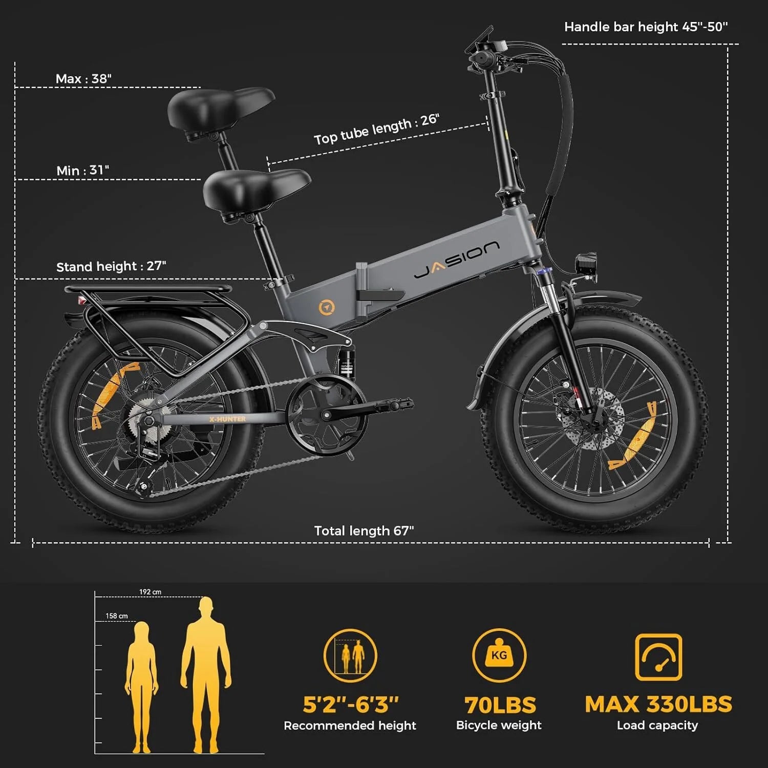 Jasion X - Hunter Electric Bike for Adults, 750W Motor Electric Bicycle with 48V 13AH Removable Battery - Product image 10