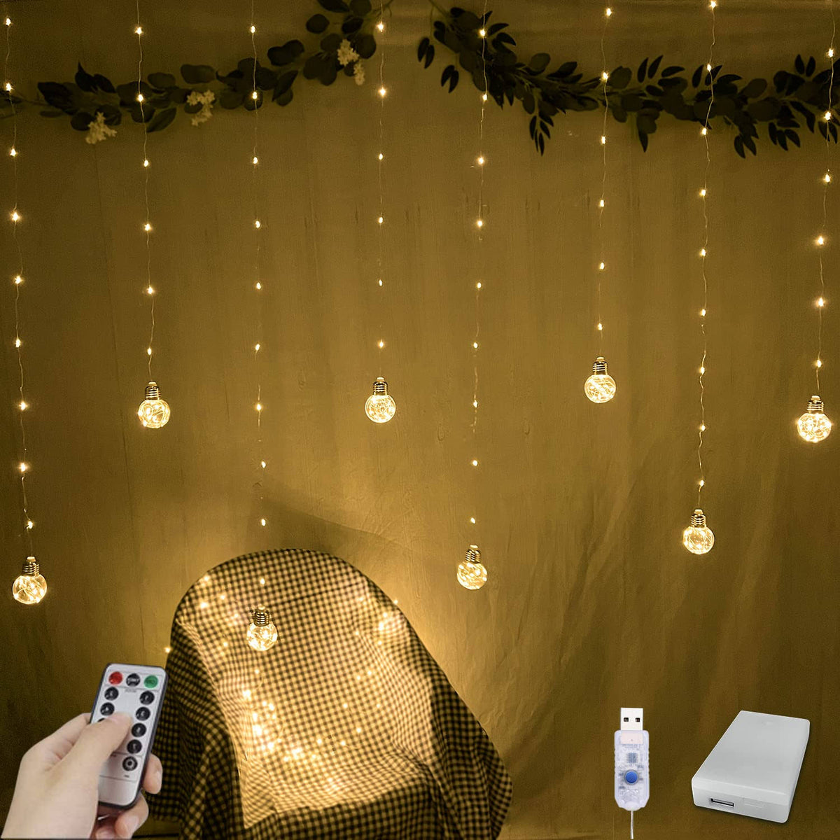 YOLIGHT Wishing Ball Curtain Lights 200 LED Window Curtain String Lights with Remote - Product image 1
