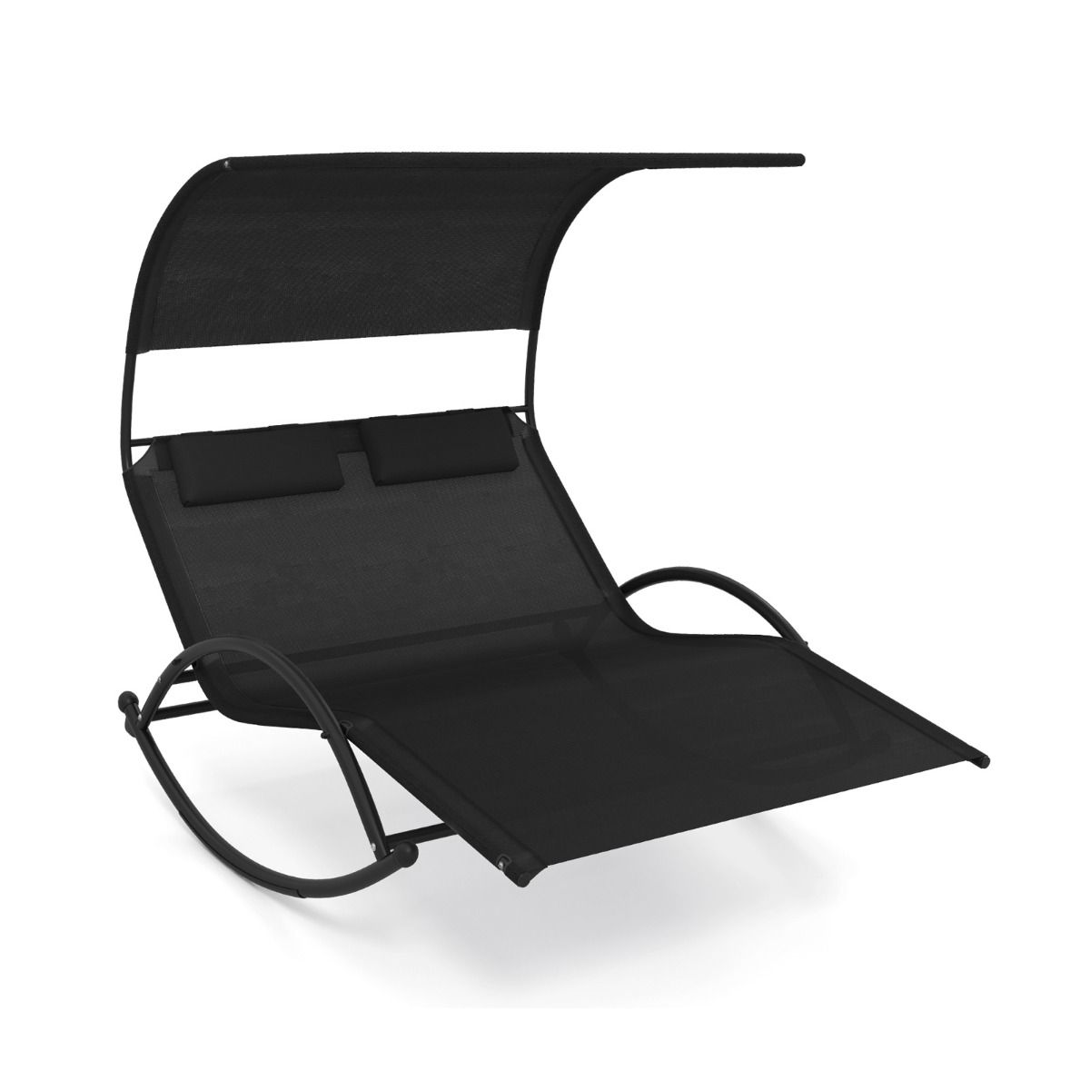 Double Lounger Rocking Chair for 2 People 2 Removable Headrests Sturdy Metal Frame Ergonomic 2-Seater Daybed Grey/Black/Beige -