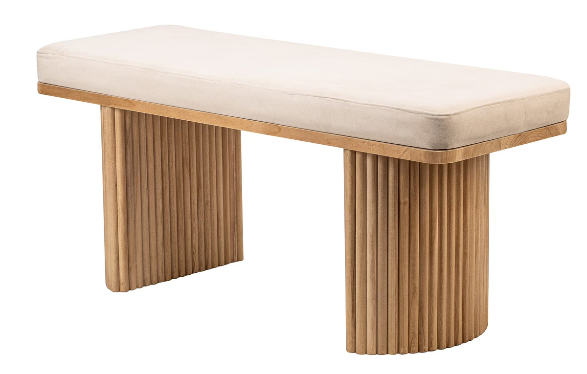 Solid Wood and Beige Velvet Bench Exotic Boho Entryway - Product image 1