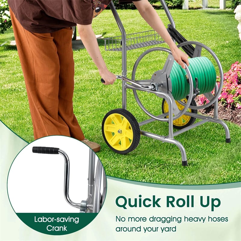 Garden Hose Reel Cart Holds 230FT of 5/8" Hose, Heavy-Duty Hose Cart with 2 Wheels & Storage Basket - Product image 26