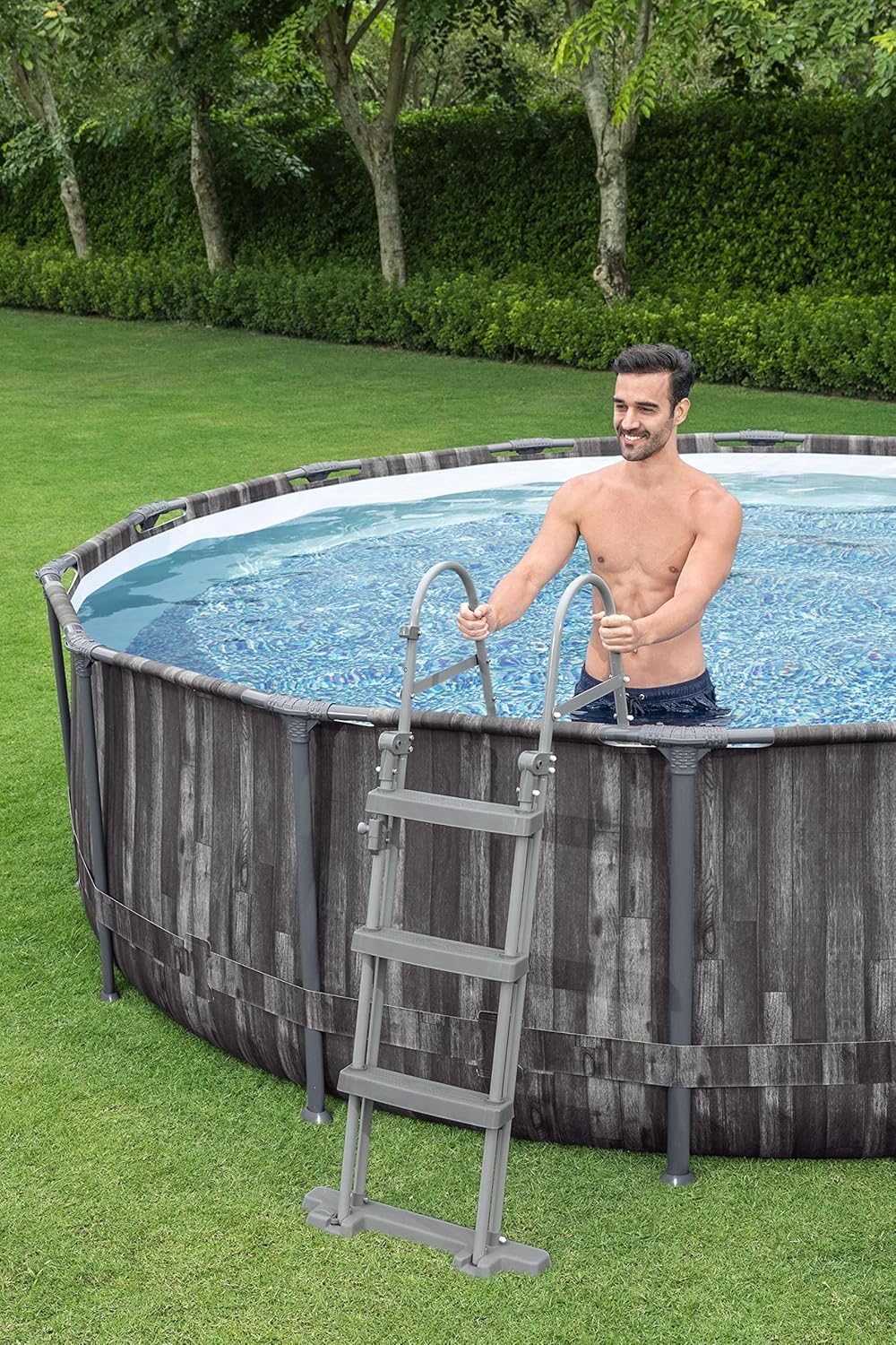 FORNOR 56141 Swimming Pool + Bomb Filter 366 x H 100 cm, Wood Effect