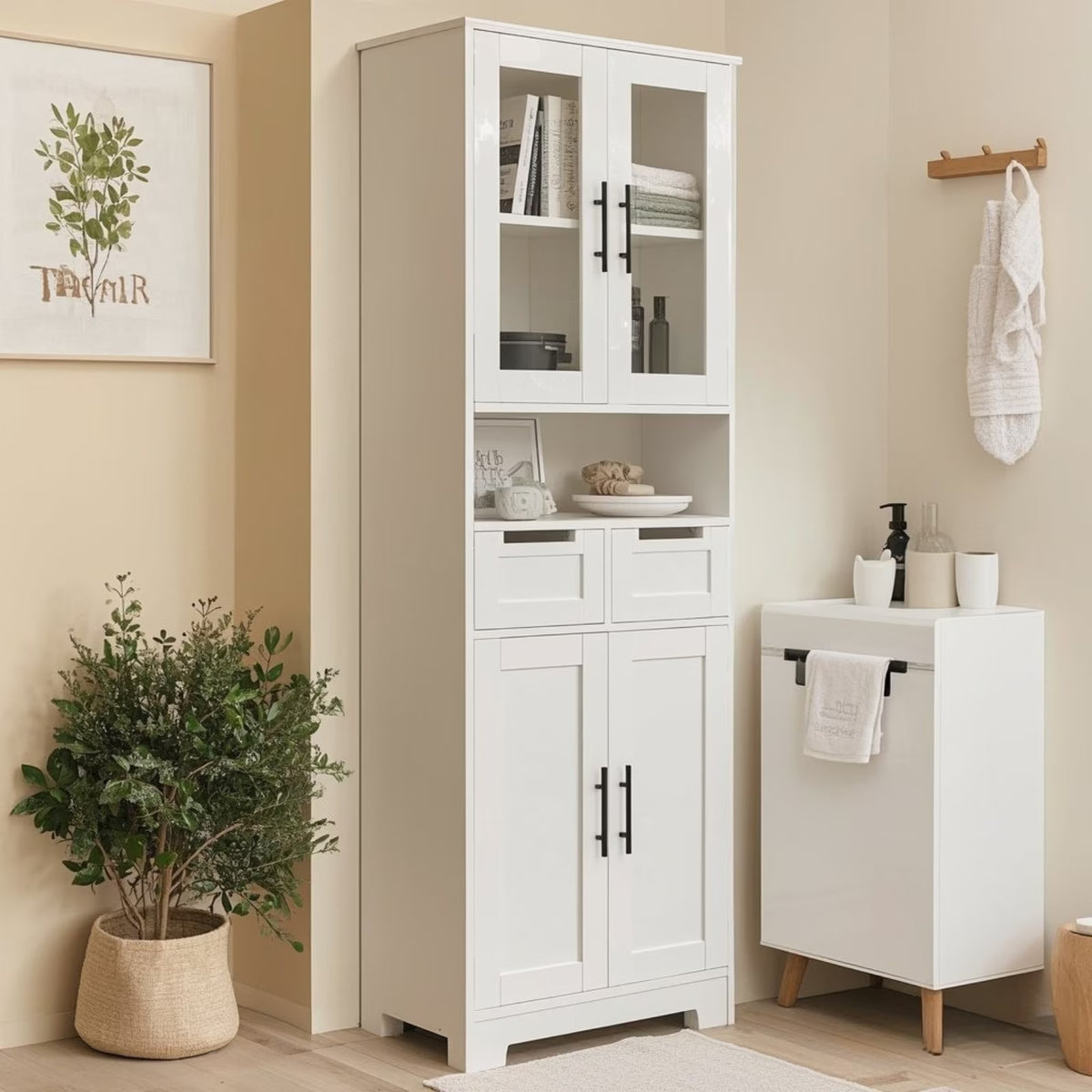 Ktaxon Wooden Bathroom Floor Cabinet with 4 Drawers & 1 Cupboard for Living Room Entryway, White - Product image 3