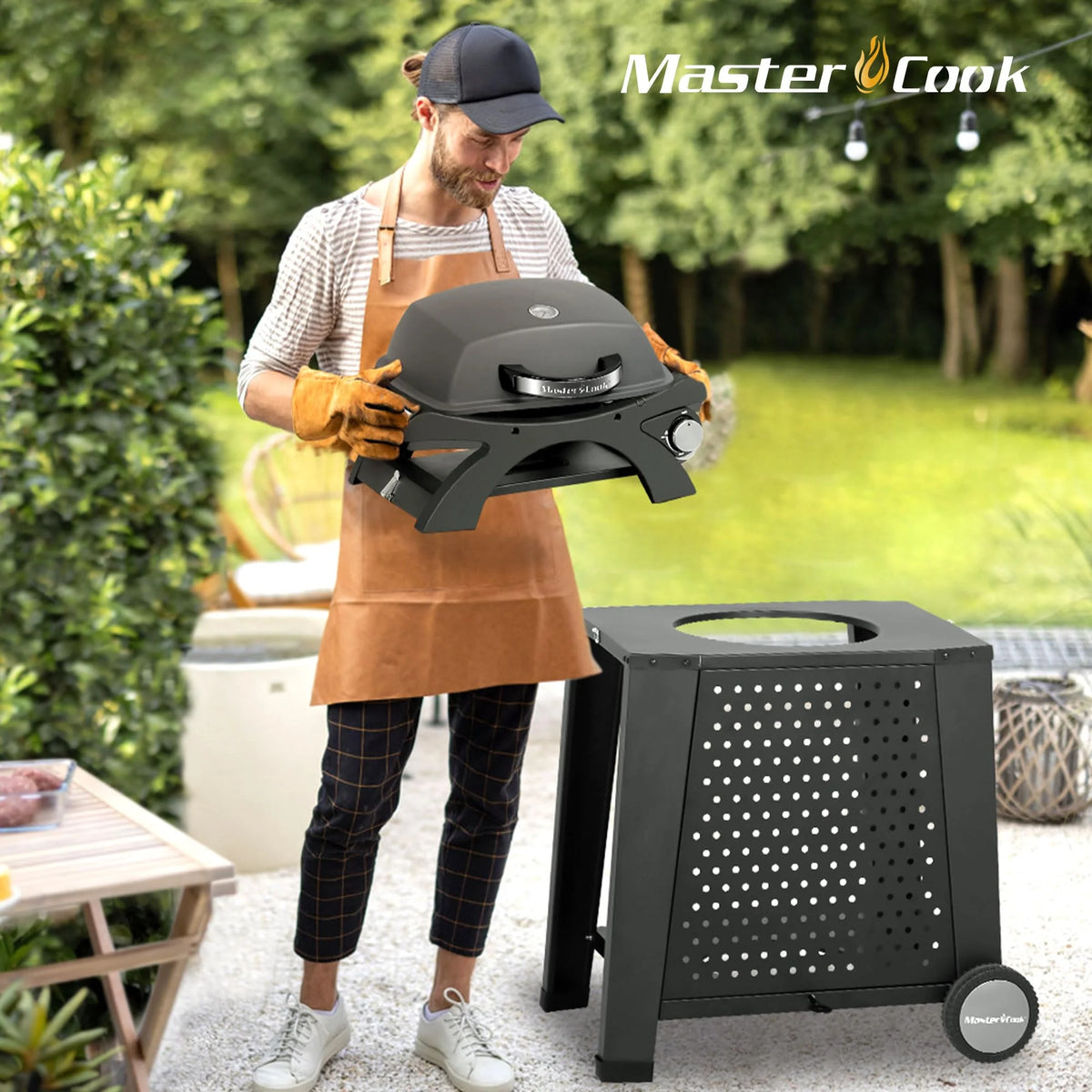 MASTER COOK Propane Gas Grill, Portable Tabletop Barbecue Grill with Cart for Patio, Camping, Travel - Product image 4