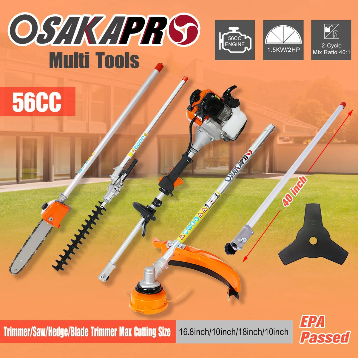 Eastvita Multi - Functional Trimming Tool with String Trimmer Brush Cutter Pole Saw Full Crank Shaft Design - Product image 2