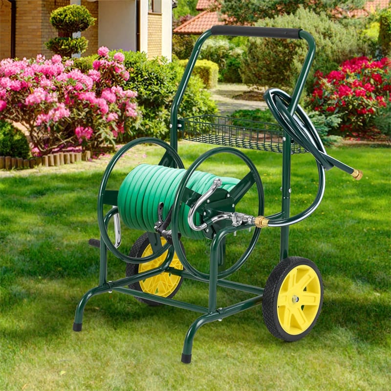 Garden Hose Reel Cart Holds 230FT of 5/8" Hose, Heavy-Duty Hose Cart with 2 Wheels & Storage Basket - Product image 3