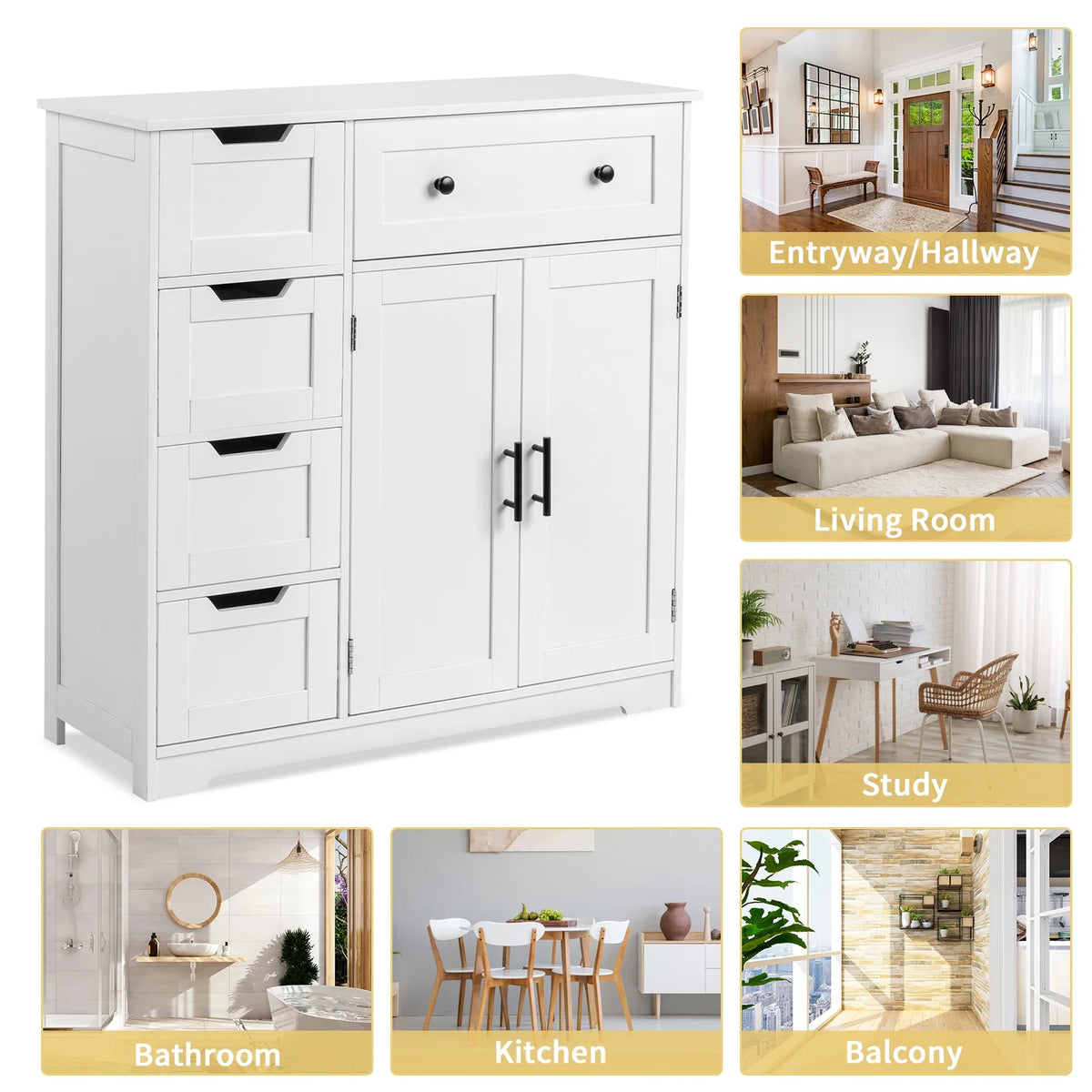 Ktaxon Wooden Bathroom Floor Cabinet with 4 Drawers & 1 Cupboard for Living Room Entryway, White - Product image 26
