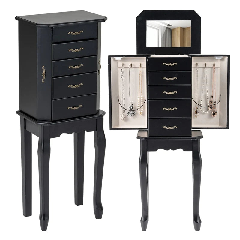 Standing Jewelry Armoire Cabinet with Flip Top Mirror, 4 Drawers, 2 Side Doors & Necklace Hooks - Product image 12