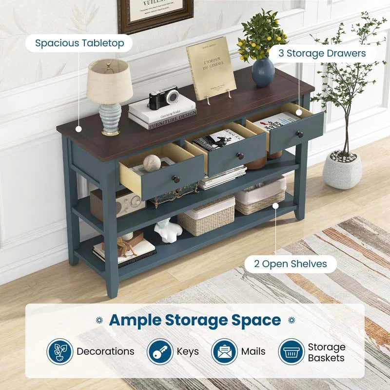 50" Farmhouse Entryway Table, Narrow Console Table with 3 Storage Drawers & 2 Open Shelves - Product image 5