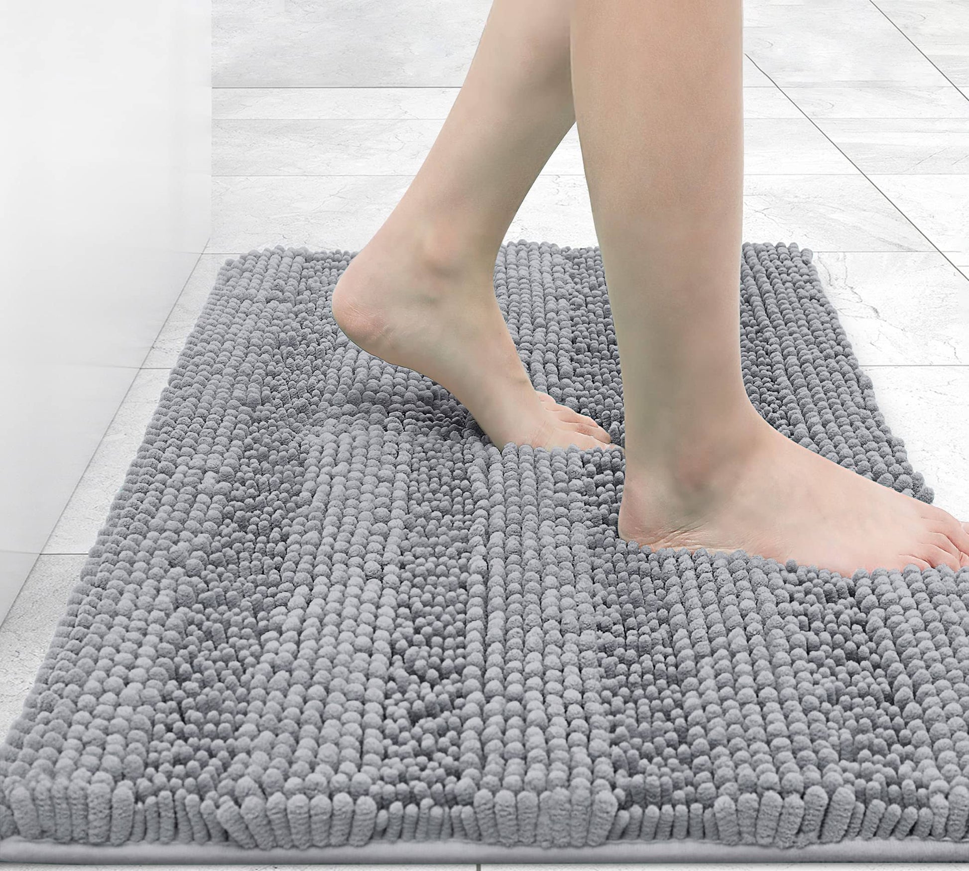 Grandaily Chenille Striped Bathroom Rug Mat, Extra Thick and Absorbent Bath Rugs - Product image 1