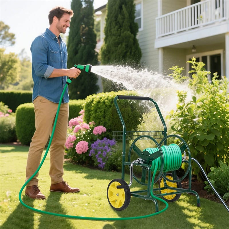 Garden Hose Reel Cart Holds 230FT of 5/8" Hose, Heavy-Duty Hose Cart with 2 Wheels & Storage Basket - Product image 10