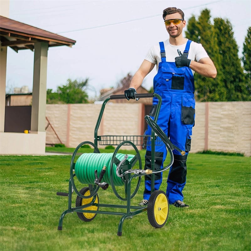 Garden Hose Reel Cart Holds 230FT of 5/8" Hose, Heavy-Duty Hose Cart with 2 Wheels & Storage Basket - Product image 2