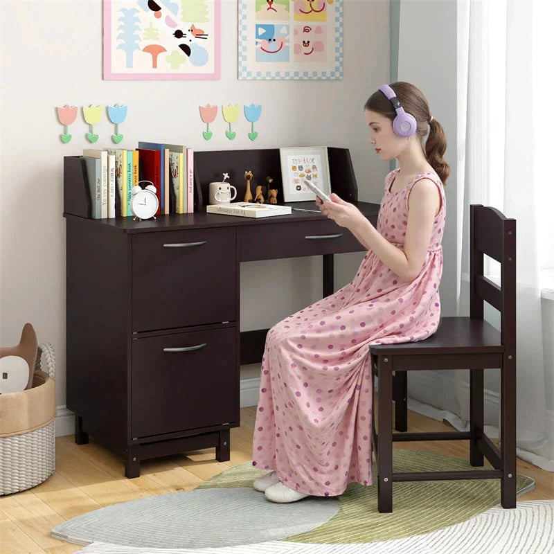 Wooden Kids Desk and Chair Set with Hutch, Storage Drawer & Cabinet - Product image 30
