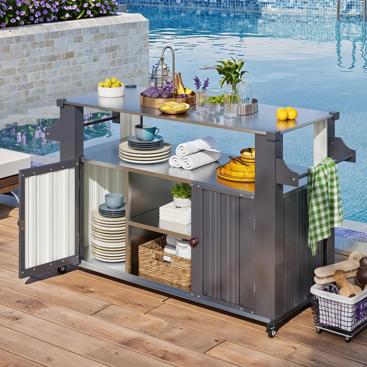 AECOJOY Outdoor Grill Table Cart with Storage Cabinet, Dark Grey - Product image 7