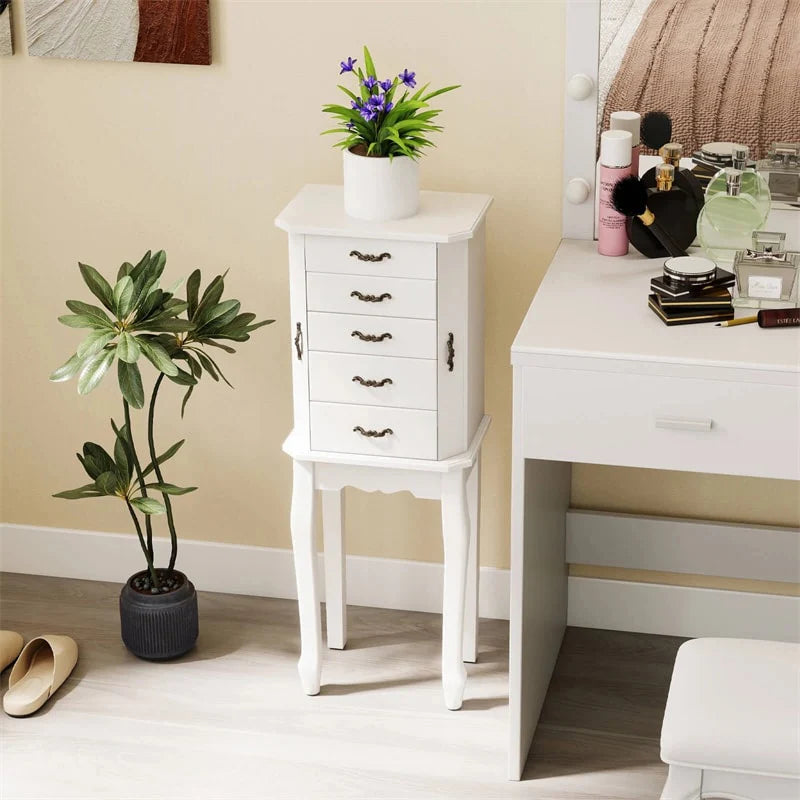 Standing Jewelry Armoire Cabinet with Flip Top Mirror, 4 Drawers, 2 Side Doors & Necklace Hooks - Product image 24