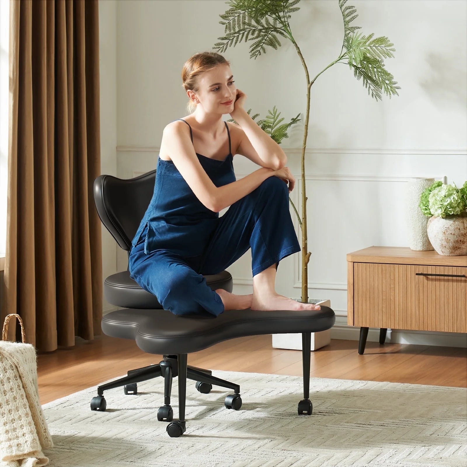 Pinmoco Ergonomic Cross Legged Swivel Chair, Adjustable Height and Teddy Fabric - Product image 19