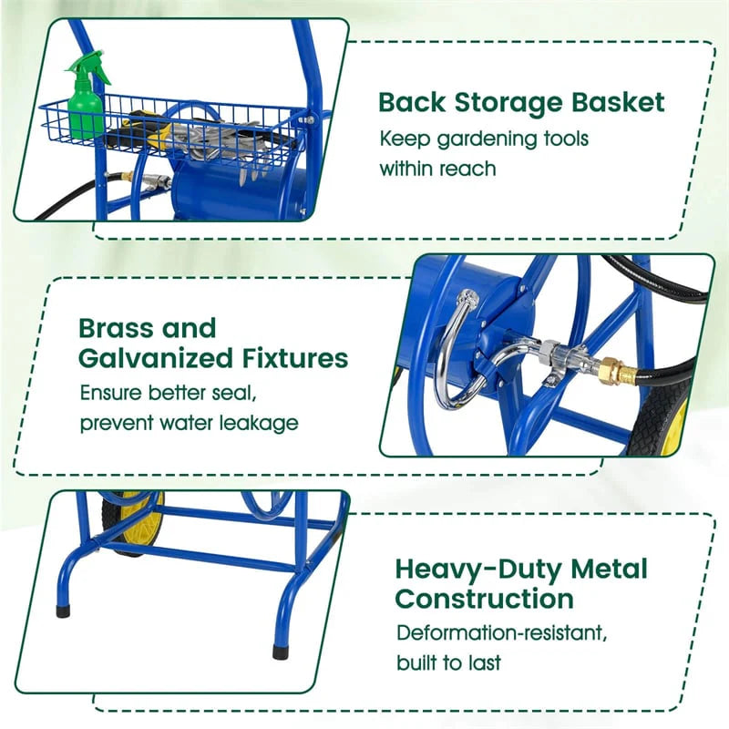 Garden Hose Reel Cart Holds 230FT of 5/8" Hose, Heavy-Duty Hose Cart with 2 Wheels & Storage Basket - Product image 17
