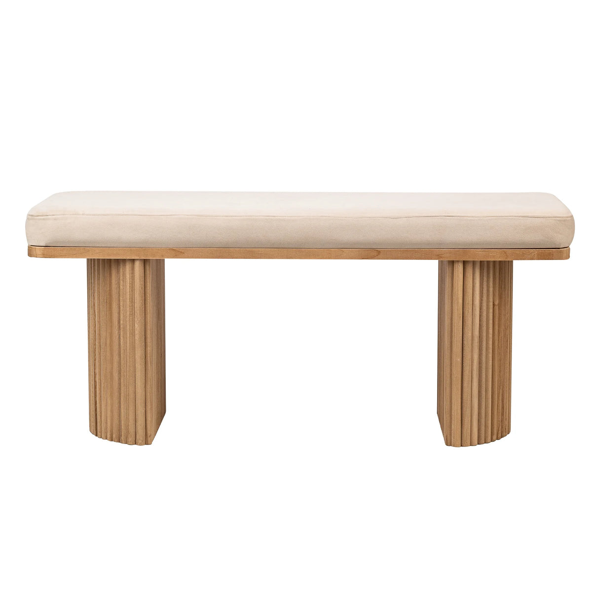 Solid Wood and Beige Velvet Bench Exotic Boho Entryway - Product image 5