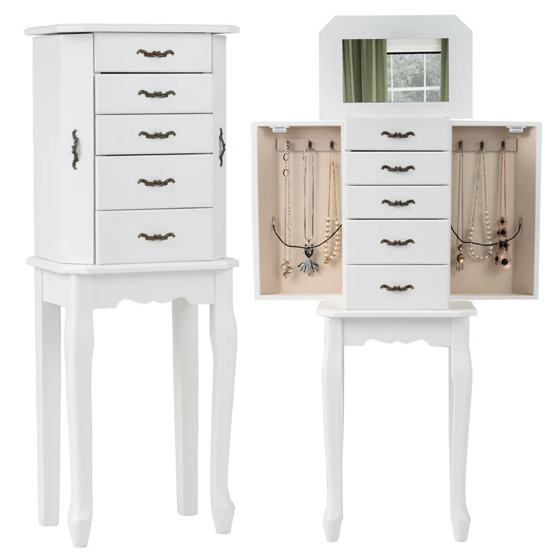 Standing Jewelry Armoire Cabinet with Flip Top Mirror, 4 Drawers, 2 Side Doors & Necklace Hooks - Product image 23