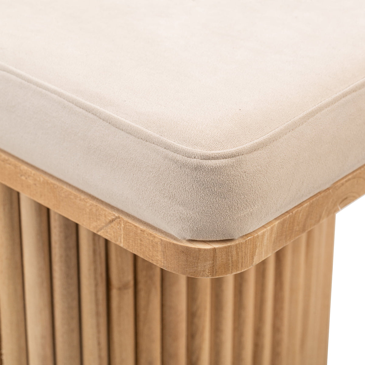 Solid Wood and Beige Velvet Bench Exotic Boho Entryway - Product image 7