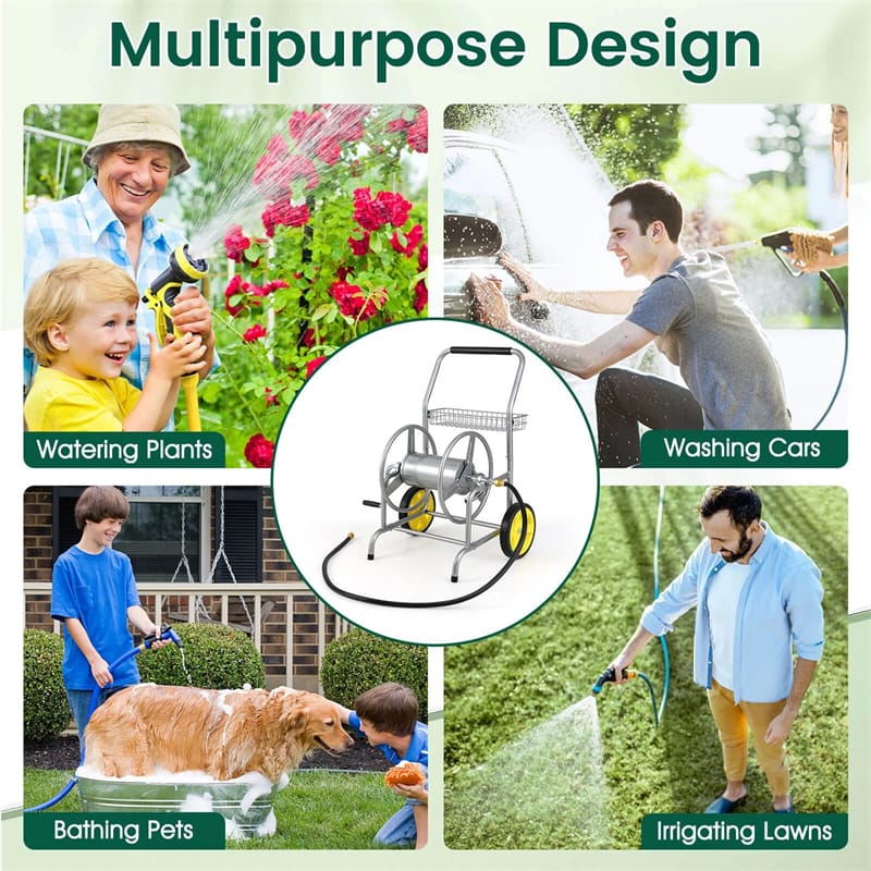 Garden Hose Reel Cart Holds 230FT of 5/8" Hose, Heavy-Duty Hose Cart with 2 Wheels & Storage Basket - Product image 29