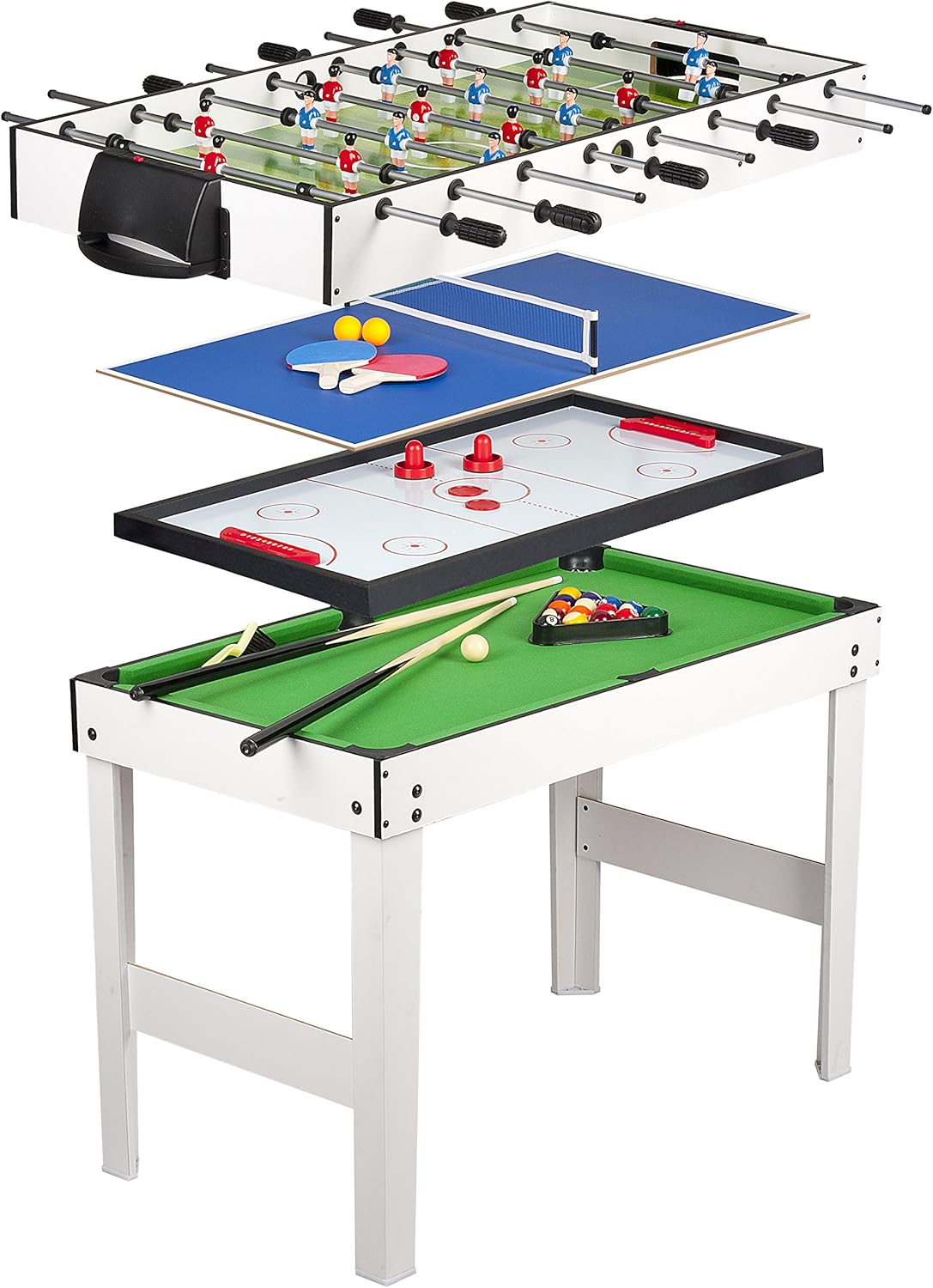 Leomark Table 4 Games in 1 - Billiards, foosball, Table Hockey and Ping-Pong Multifunction Playing Table Multigame table Dim: 120 x 61 x 82 (Height) cm