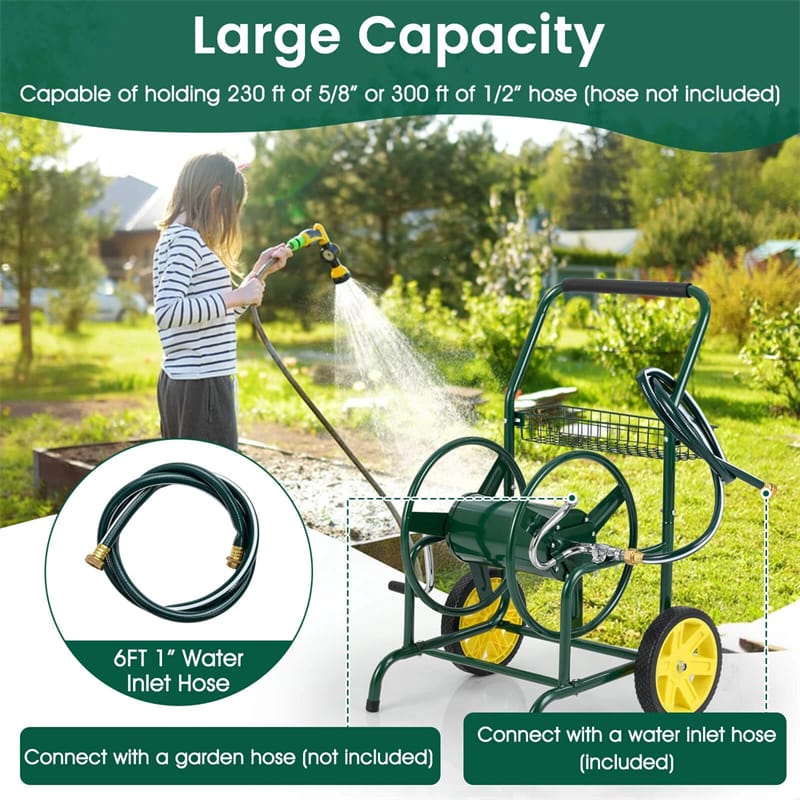 Garden Hose Reel Cart Holds 230FT of 5/8" Hose, Heavy-Duty Hose Cart with 2 Wheels & Storage Basket - Product image 7
