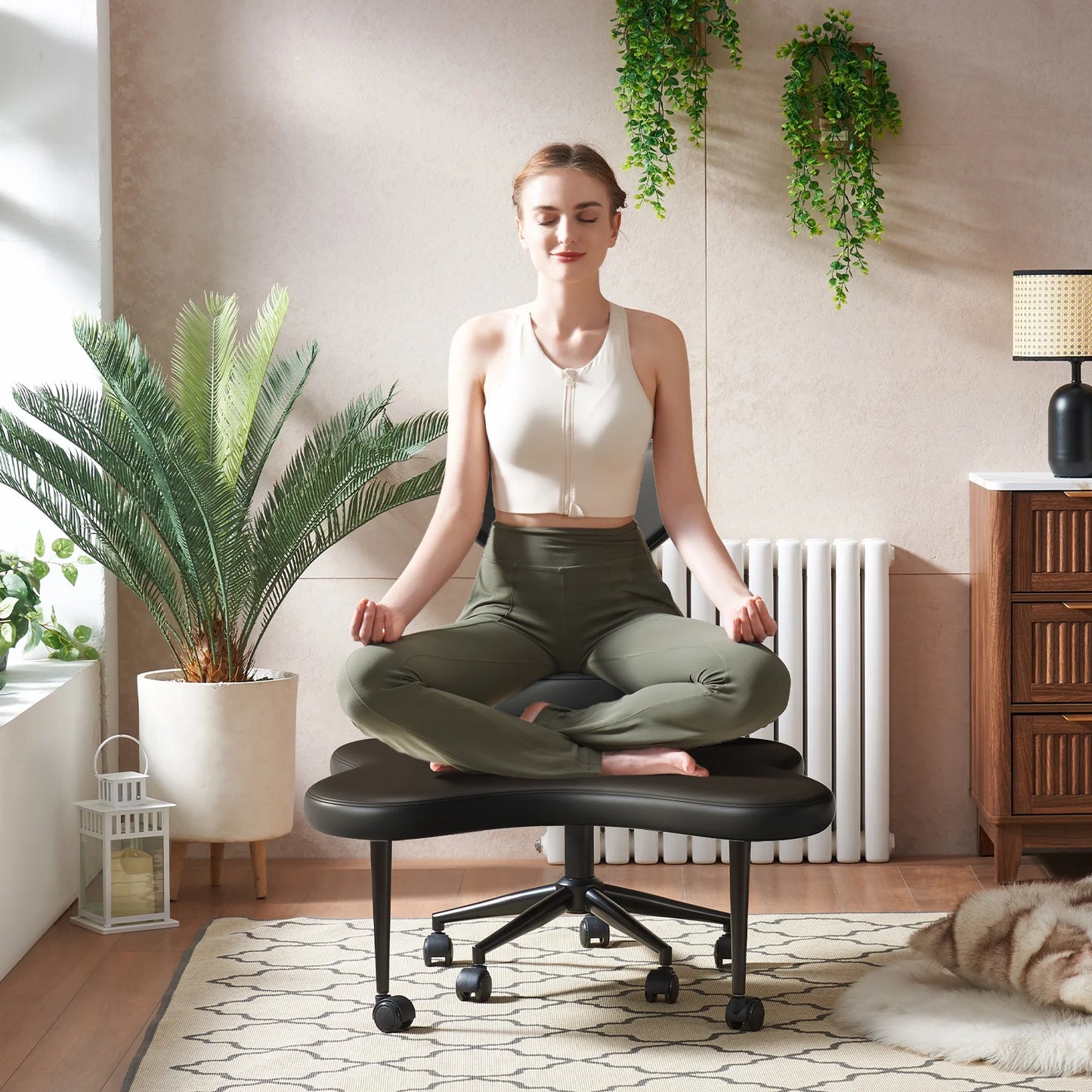Pinmoco Ergonomic Cross Legged Swivel Chair, Adjustable Height and Teddy Fabric - Product image 17