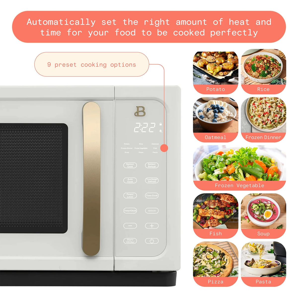 Beautiful 1.1 cu ft 1000 Watt, Sensor Microwave Oven, White Icing by Drew Barrymore, New - Product image 9