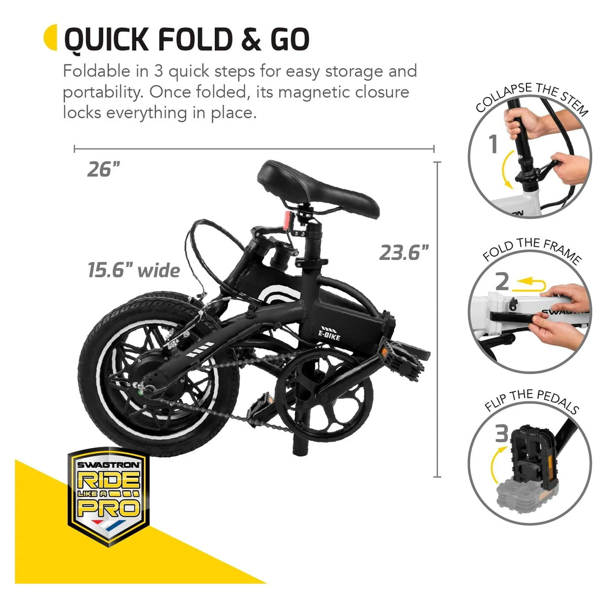 Swagtron Swagcycle EB5 Pro Plus Lightweight Aluminum Folding Electric Bike with Pedals - Product image 3